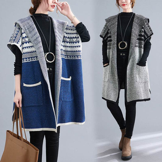 Plus Size Women's Cardigan Sweater Loose Hooded - Mubimart