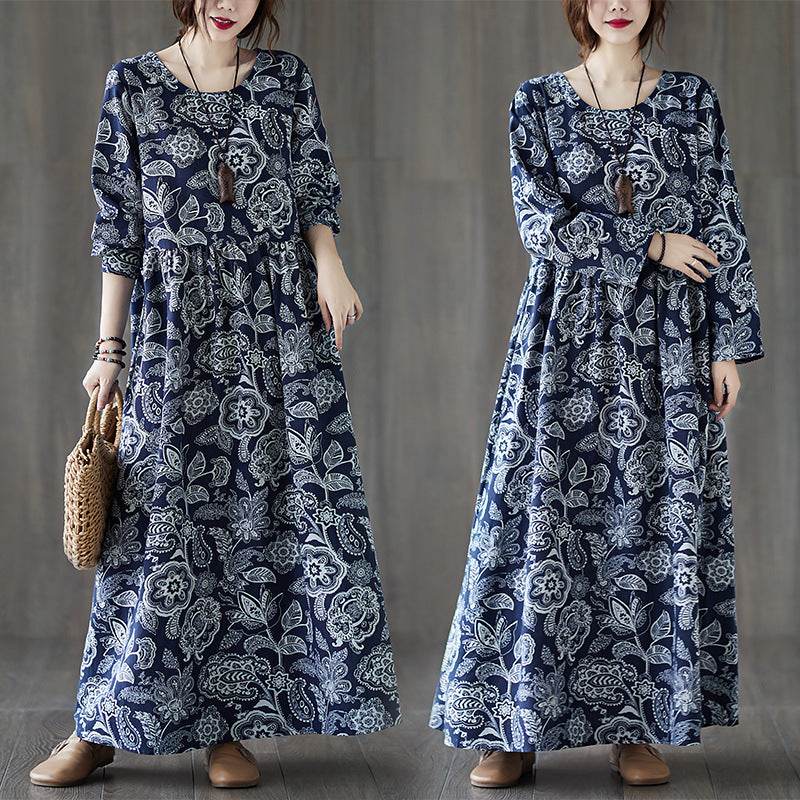 Plus Size Oversized Print Long-sleeve Dress Women - Mubimart