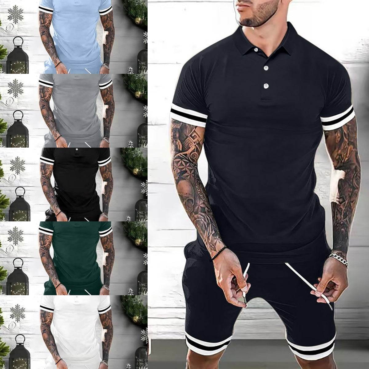 Mens Short Sets 2 Piece Outfits Polo Shirt Fashion Summer Tracksuits Casual Set Short Sleeve And Shorts Set For Men - Mubimart