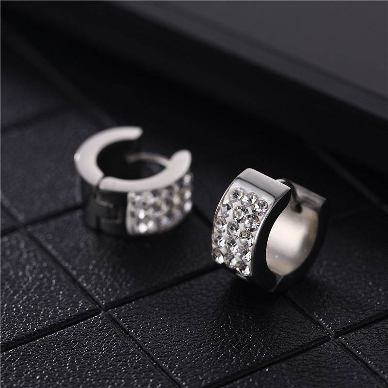 Fashion Titanium Steel Multi-row Rhinestone Zircon Stainless Steel Earrings For Men And Women - Mubimart
