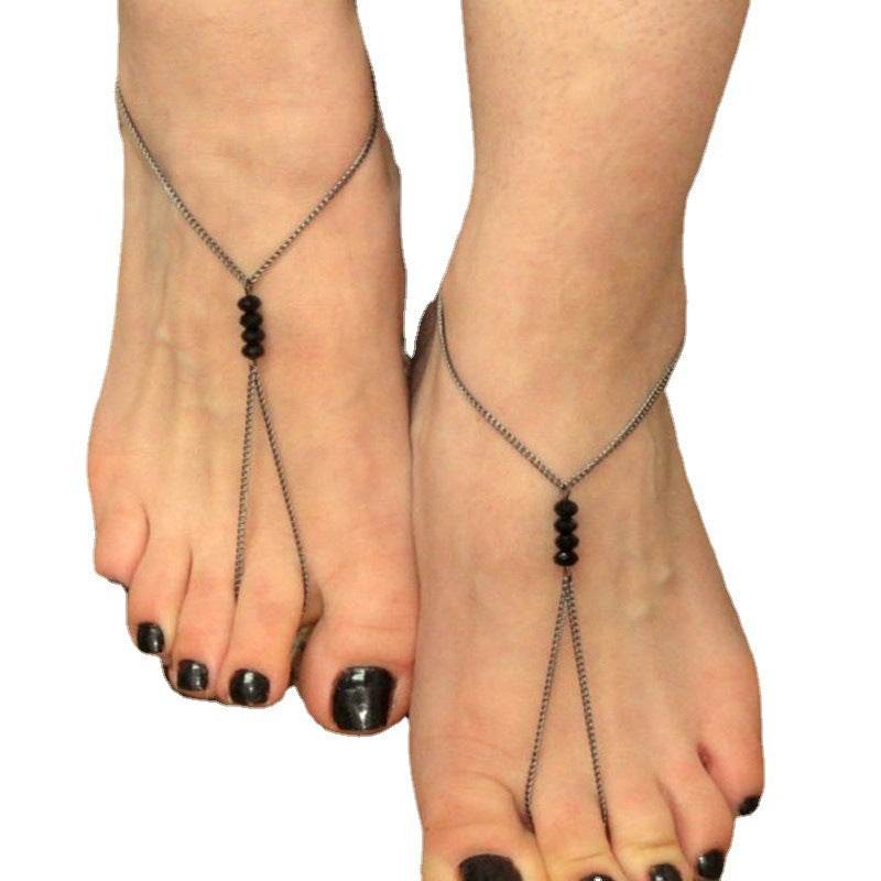 European And American Black Crystal Beaded All-match Anklets - Mubimart