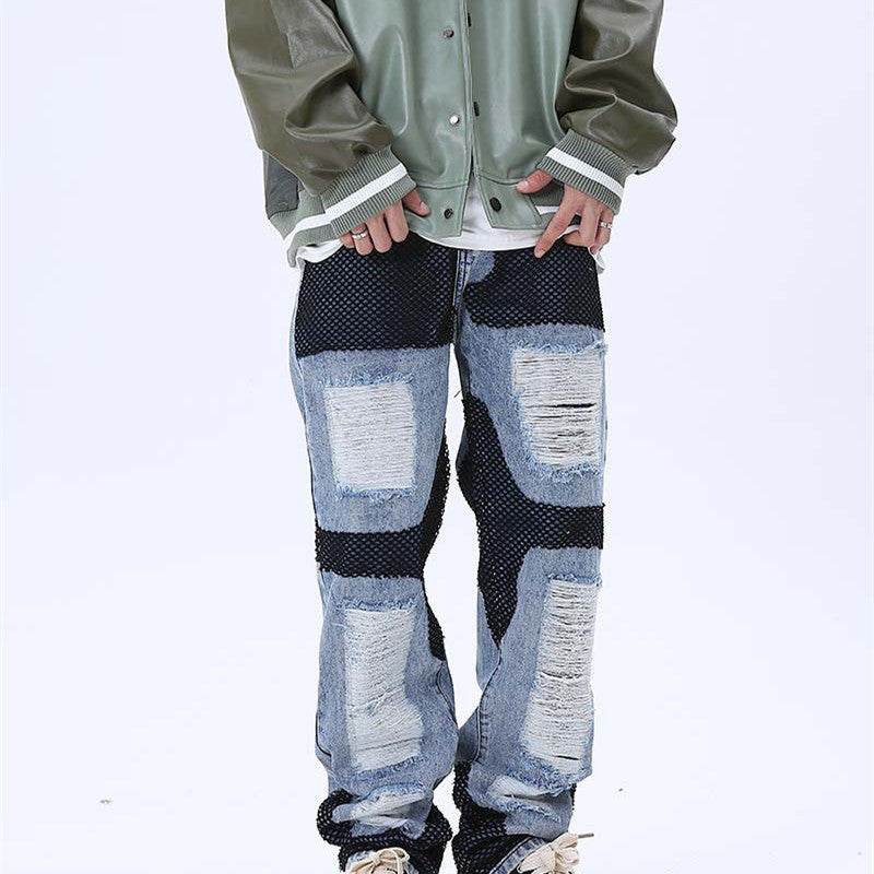 Mens Loose-fitting Casual Frayed Decorative Jeans - Mubimart