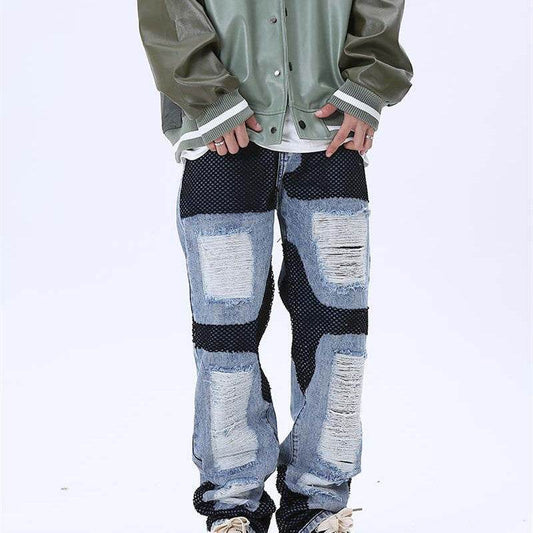 Mens Loose-fitting Casual Frayed Decorative Jeans - Mubimart
