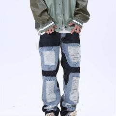 Mens Loose-fitting Casual Frayed Decorative Jeans