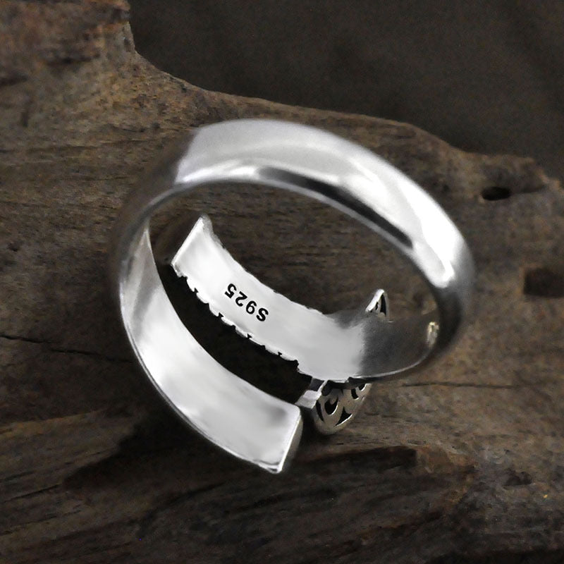 S925 Silver Retro Distressed Ring Men