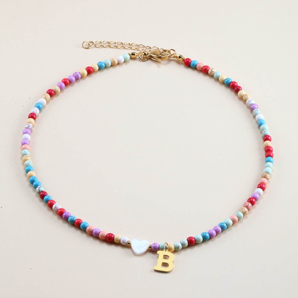 Colorful Beads Initial Choker For Women Stainless Steel Lett - Mubimart
