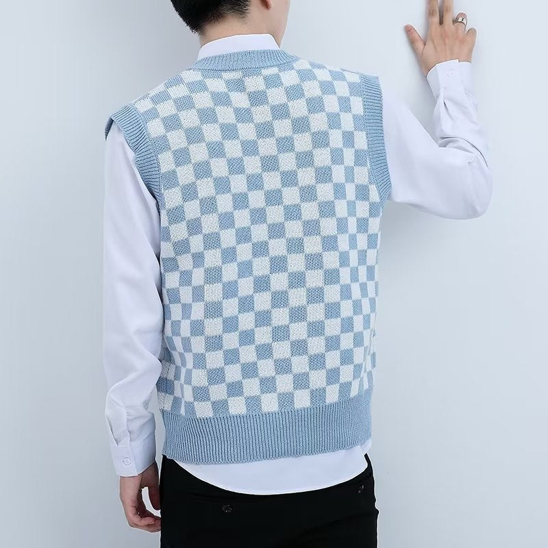 V-neck Knitted Boys' Checkered Sweater Vest