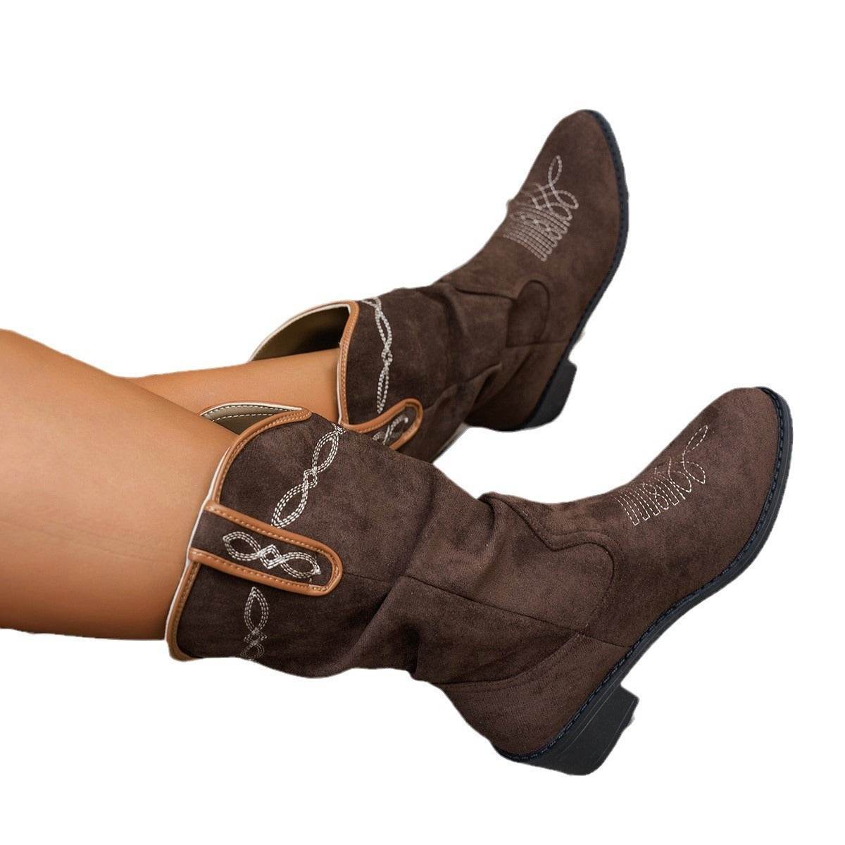 Vintage Embroidery Western Cowboy Boot Women - Mubimart