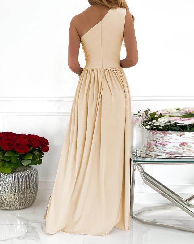 Women's One Shoulder High Split Cutout Sleeveless Elegant Sexy Cocktail Maxi Dress - Mubimart