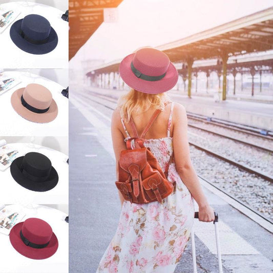 Flat Top Retro British Big Brim Fedora Hat Street Leisure - Mubimart