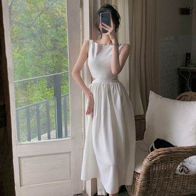 Ladies Pocket Waist Slip-Neck Dress - Mubimart
