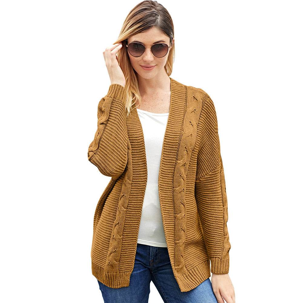 Cardigan Bat Long Sleeve Ribbed Knit Plus Size Cardigan - Mubimart