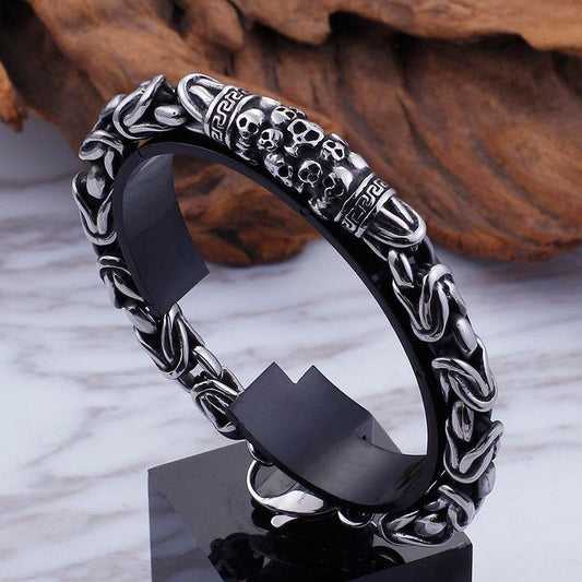 Mens Cool Gothic Style Skeleton Punk Metal Braided Chain Bracelet - Mubimart