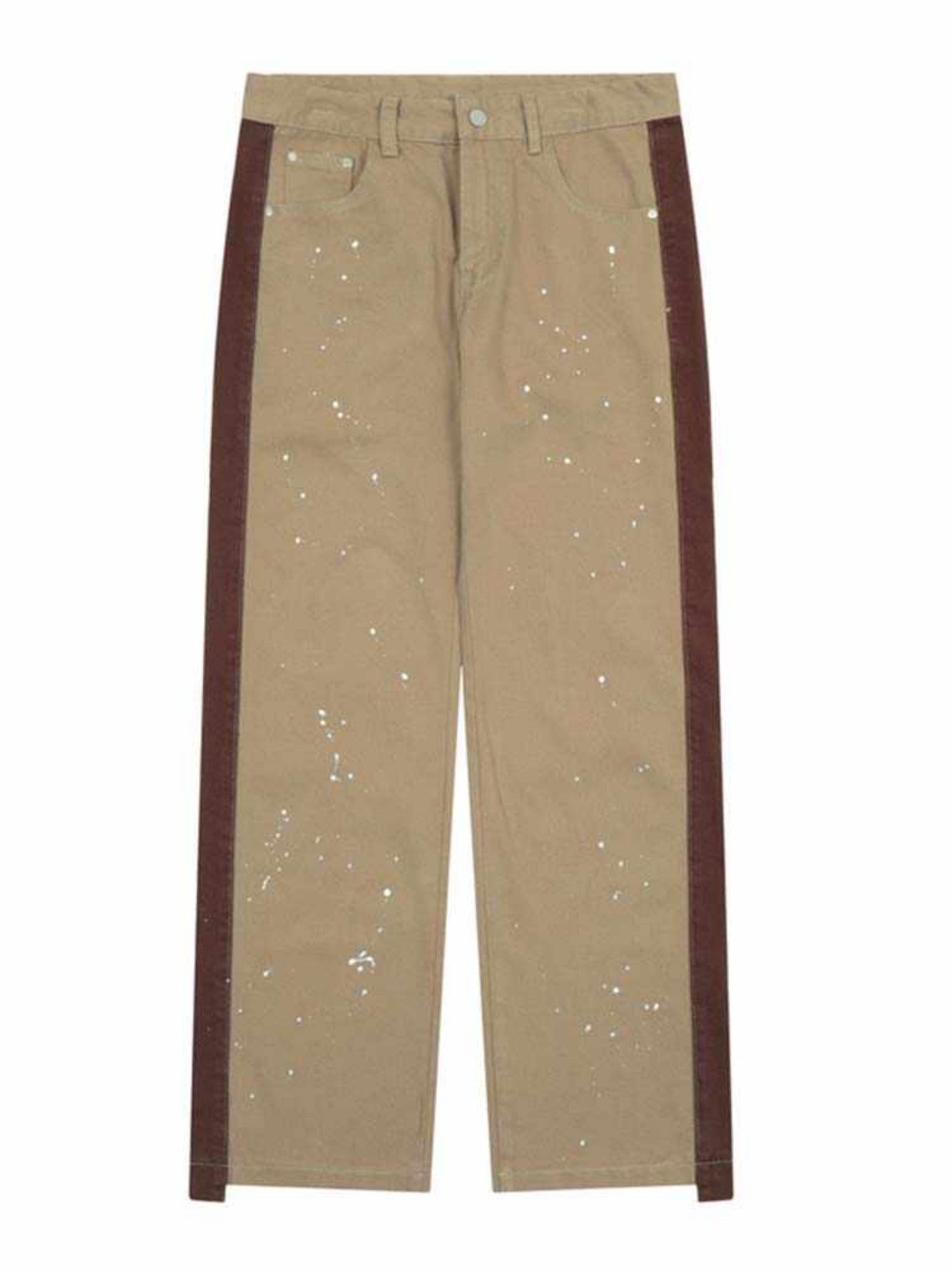 Khaki Colored Splashed Ink Design Pants