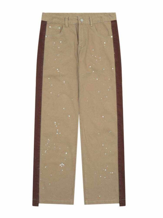 Khaki Colored Splashed Ink Design Pants - Mubimart
