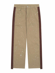 Khaki Colored Splashed Ink Design Pants