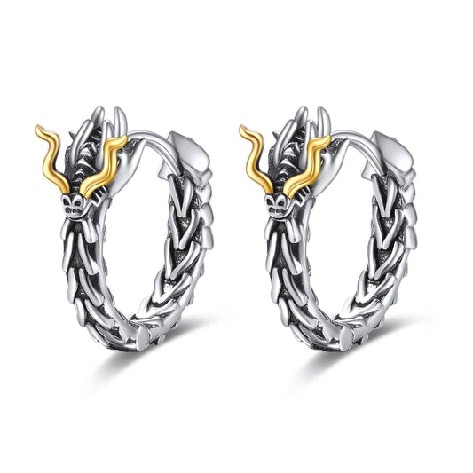 Sterling Silver Dragon Hoop Huggie Earrings Jewelry Gifts for Men - Mubimart