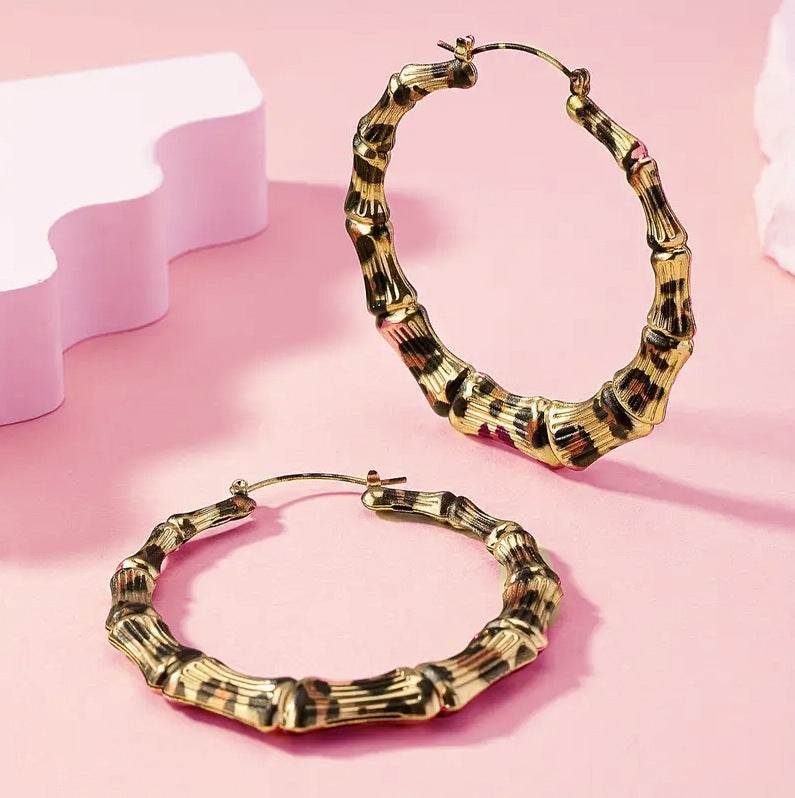 New Fashion Leopard Print Round Hoop Earrings For Women Jewelry Punk Metal Zebra Cow Big Circle Earring Female Party Gifts - Mubimart