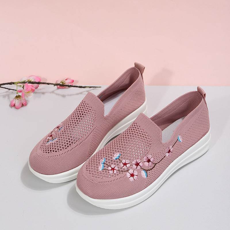 Loafers Women Flowers Embroidery Shoes Breathable Mesh Flats - Mubimart