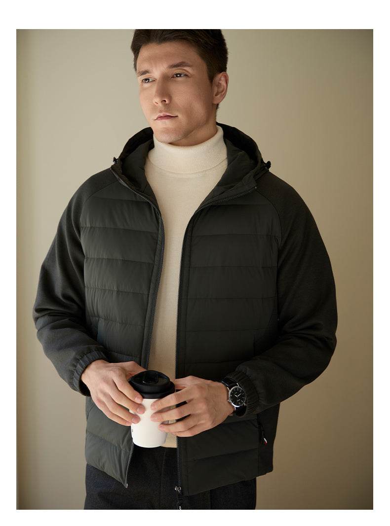 Men's Down Jacket Hooded Thin Stitching Casual Jacket - Mubimart