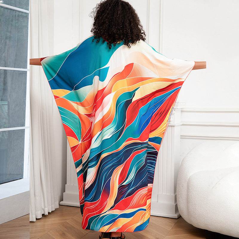 Print Holiday Loose Plus Size Robe Beach Cover-up Dress - Mubimart