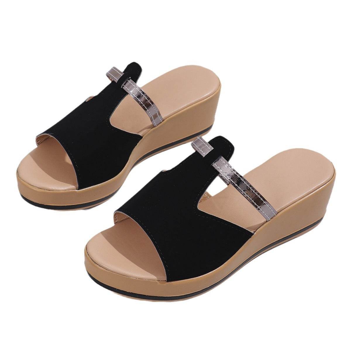 Summer Peep-toe Wedges Sandals Casual Thick Sole Heightening Slippers Fashion Outdoor Slides Shoes Women - Mubimart