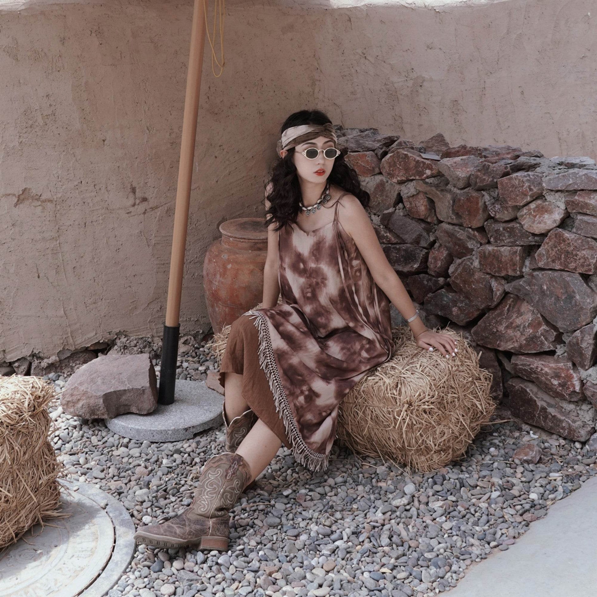 Bohemian Tassel Camisole Dress - Mubimart