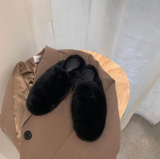 Fur Half Slippers Female Baotou Lazy People Wear Mules Outside - Mubimart