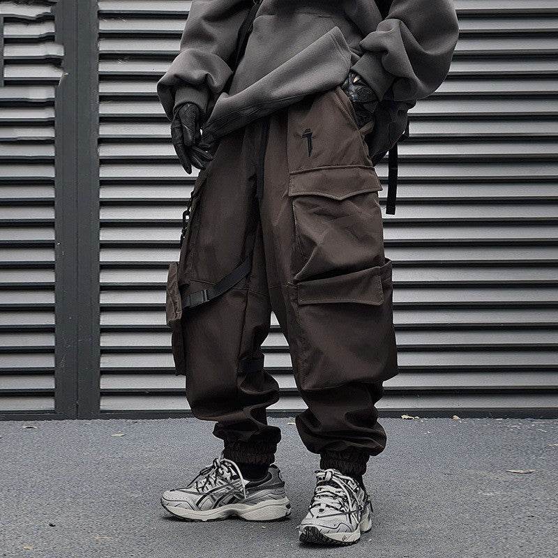 Men's Loose Casual Pocket Trousers With Ribbon Cargo Jogger Pants - Mubimart