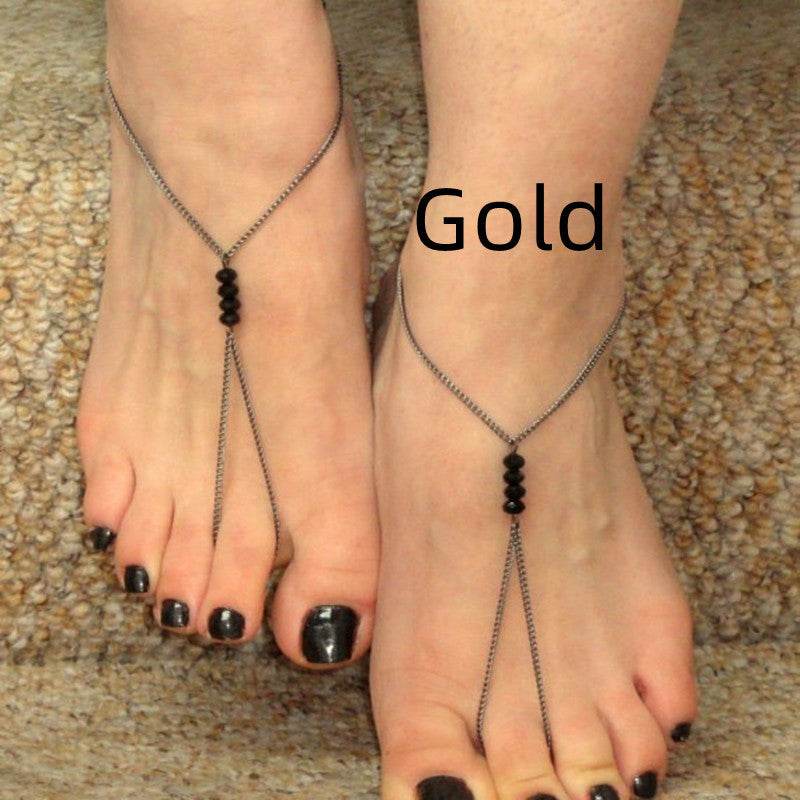 European And American Black Crystal Beaded All-match Anklets - Mubimart