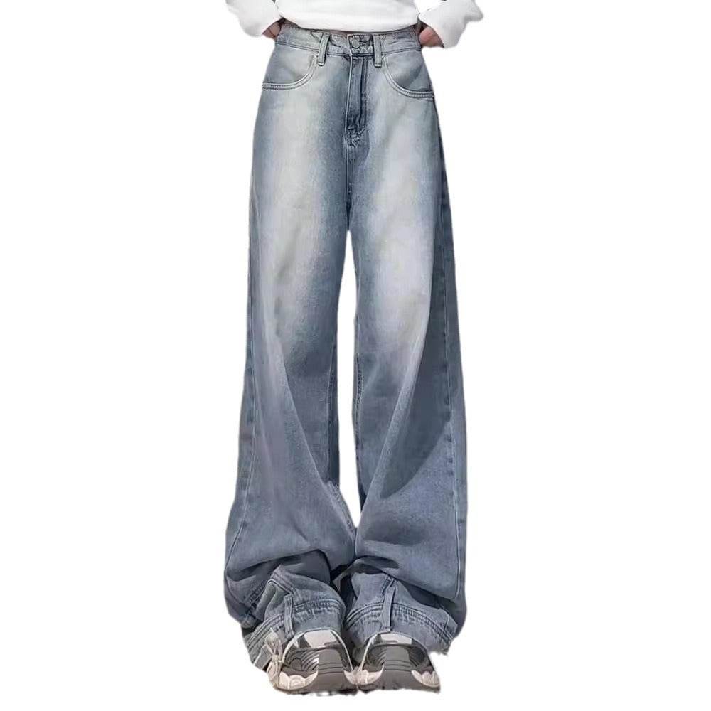 Water Washed Retro Oversize Wide Leg Jeans For Women - Mubimart