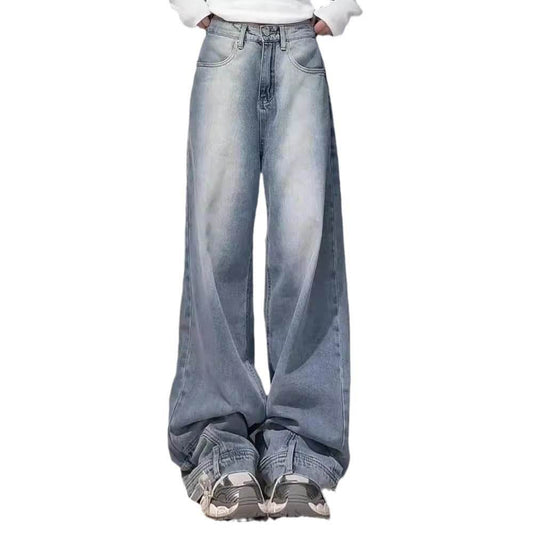 Water Washed Retro Oversize Wide Leg Jeans For Women - Mubimart