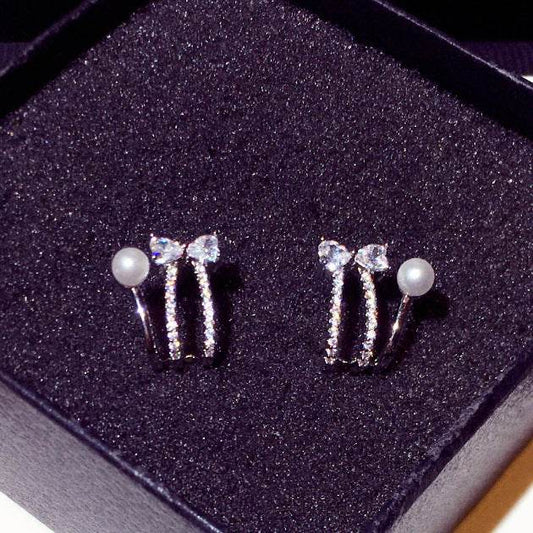 Bow Pearl Stud Earrings For Women - Mubimart