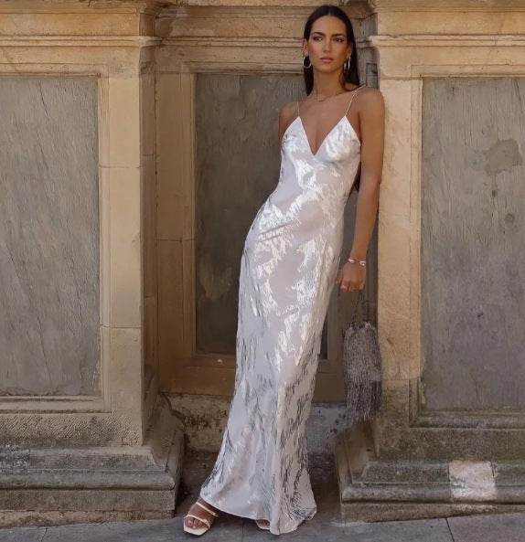 Women's Metal Printing Slip Dress - Mubimart