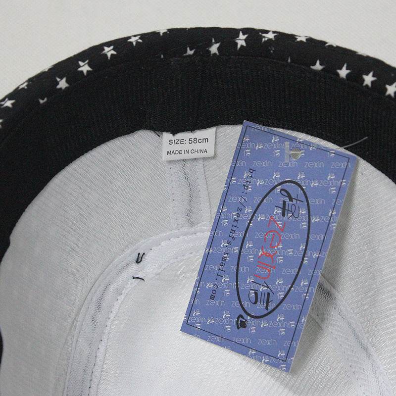 Star Print Hip Hop Belt Buckle Fedora Hat - Mubimart
