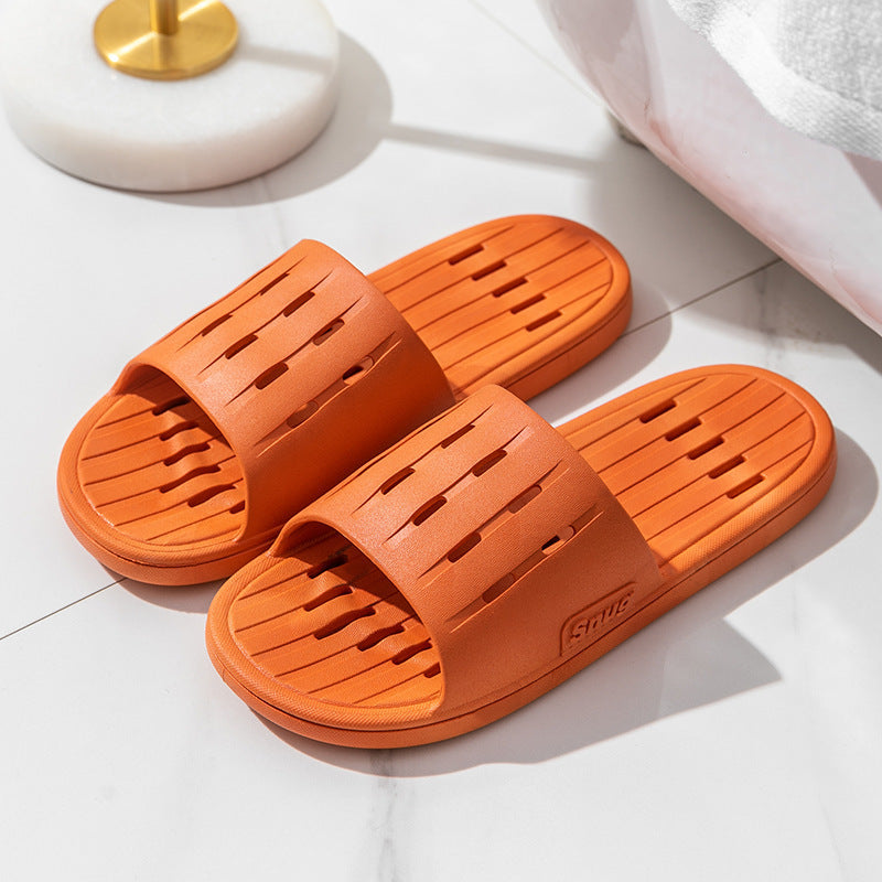 Anti-slip Striped Texture Hollow Design Slippers Women Floor Bathroom House Shoes Summer Indoor Home Slipper Couple - Mubimart -  