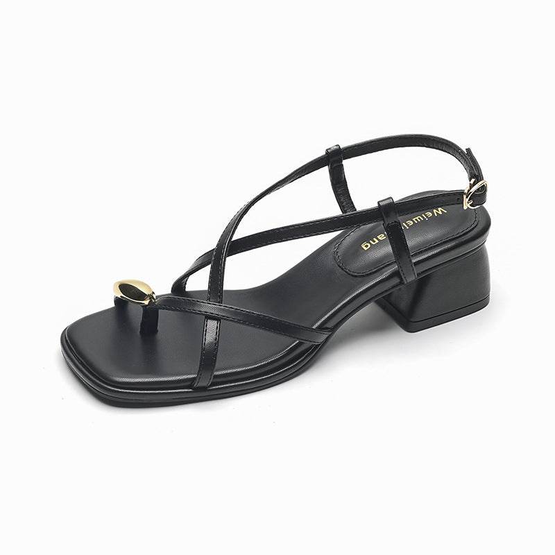 Fairy Style Sweet Flip-toe Roman Shoes Lace-up High Heels - Mubimart