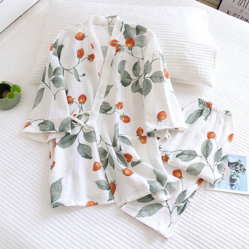Women's Fashionable Cotton Kimono Gauze Pants Loungewear - Mubimart