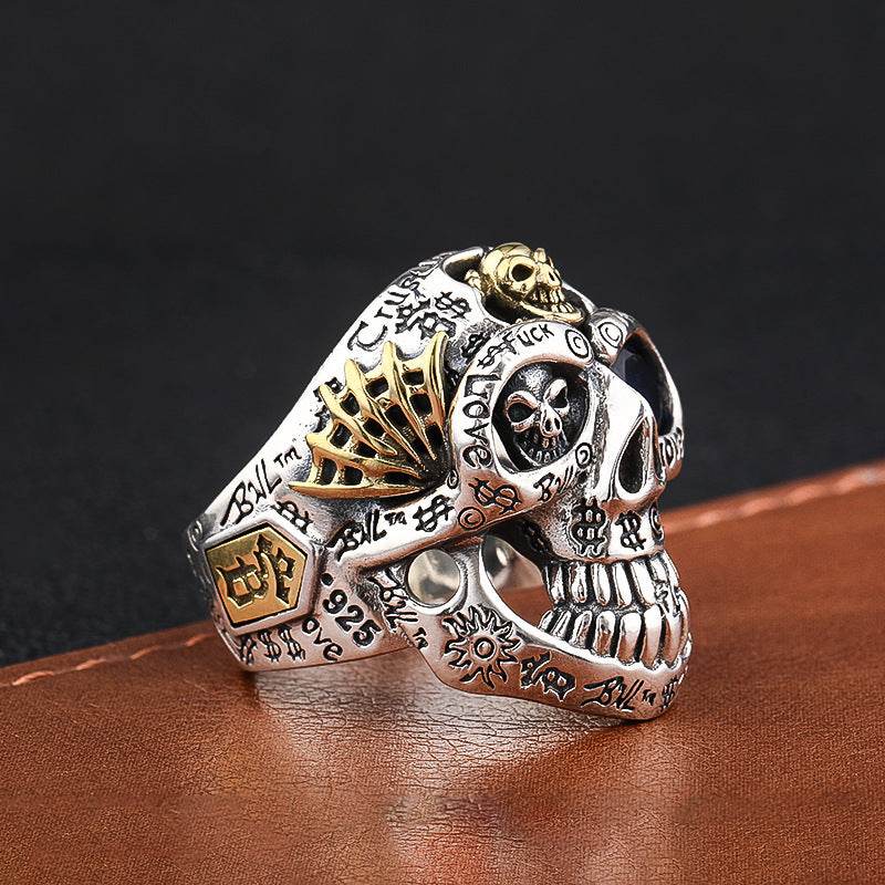 Mens Fashion Simple Dominant Skull Shape Sterling Silver Ring - Mubimart