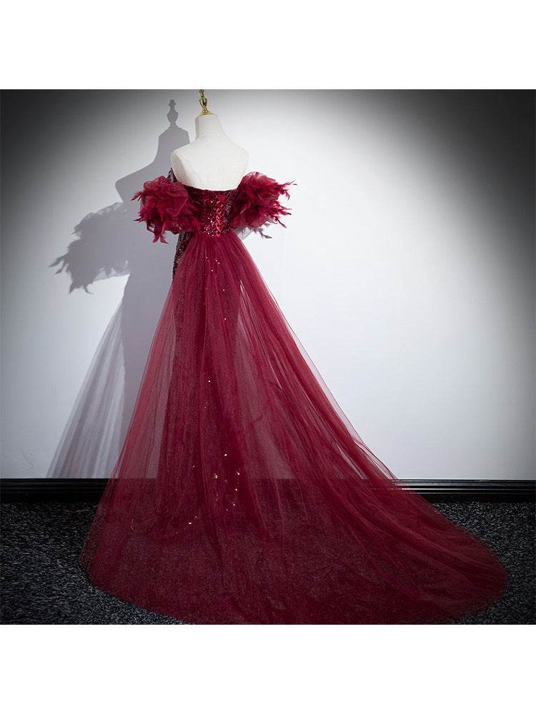 Wedding Red Formal Fishtail Sequins Evening Dress - Mubimart