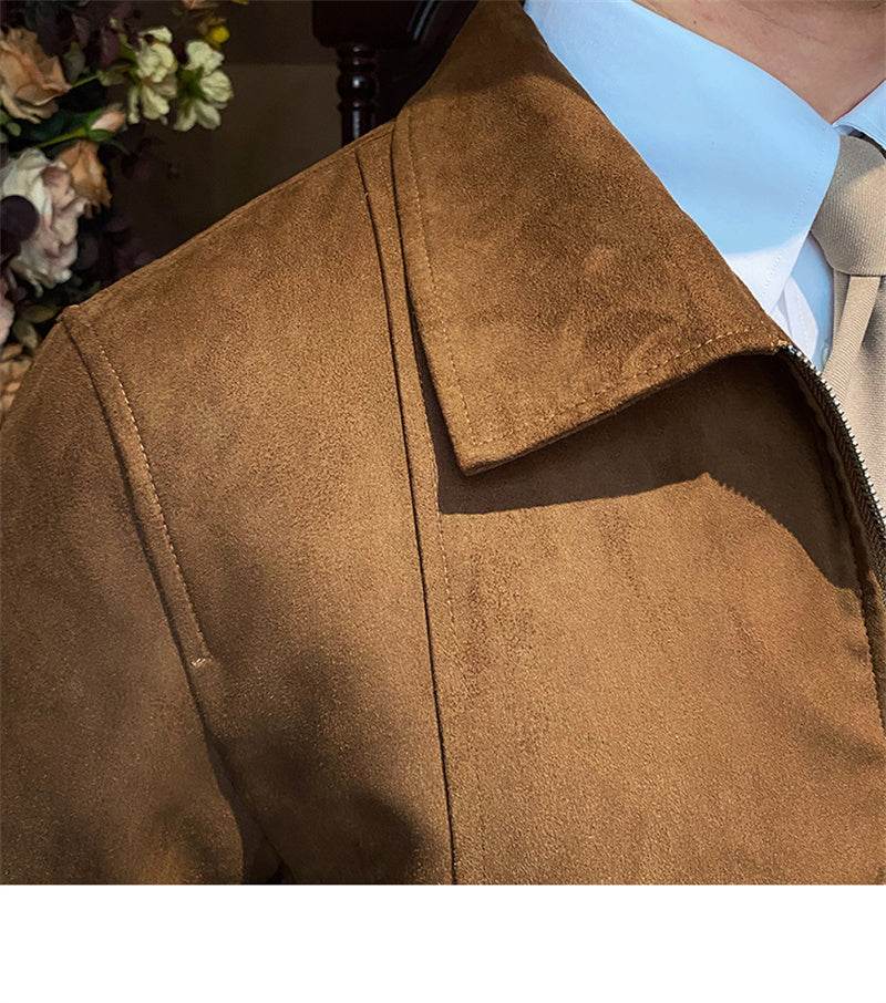 Suede Coffee Bomber Jacket For Man - Mubimart