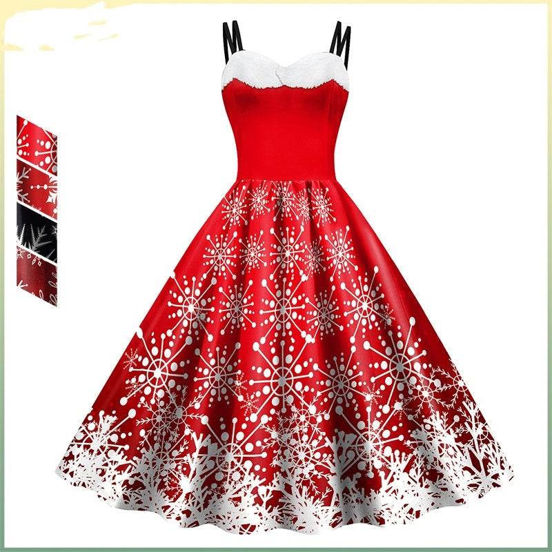 Women's Snowflake Digital Printing Slip Dress - Mubimart