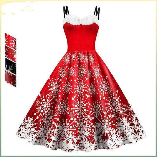 Women's Snowflake Digital Printing Slip Dress - Mubimart