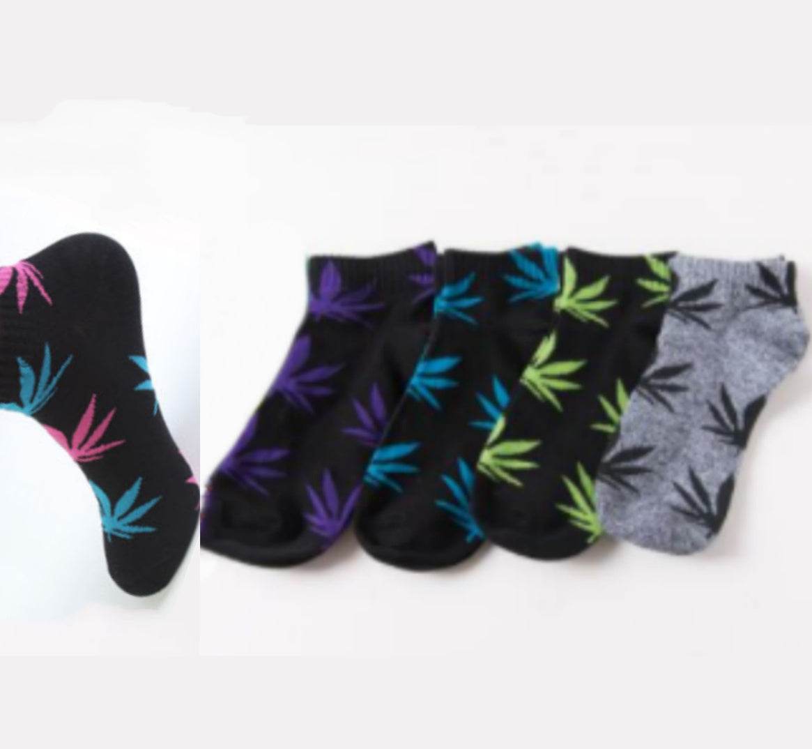 Trendy Cotton Hemp Leaf Sports Low-Cut Hip-Hop Boat Socks - Mubimart