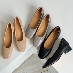 Square Head Commuting Soft Bottom Comfortable Pumps