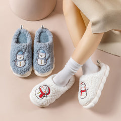 Cute Snowman Slippers Winter Indoor Household Warm Plush Thick-Soled Anti-slip Couple Home Slipper Soft Floor Bedroom House Shoes - Mubimart -  