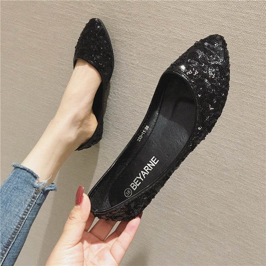 Beaded Pointed Flat Bottom Boat Shoes - Mubimart