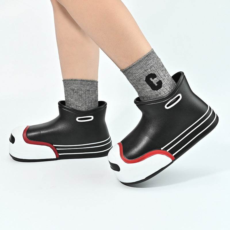 Women's Fashionable Outer Wear Mid-calf Thick-soled Rain Boots - Mubimart