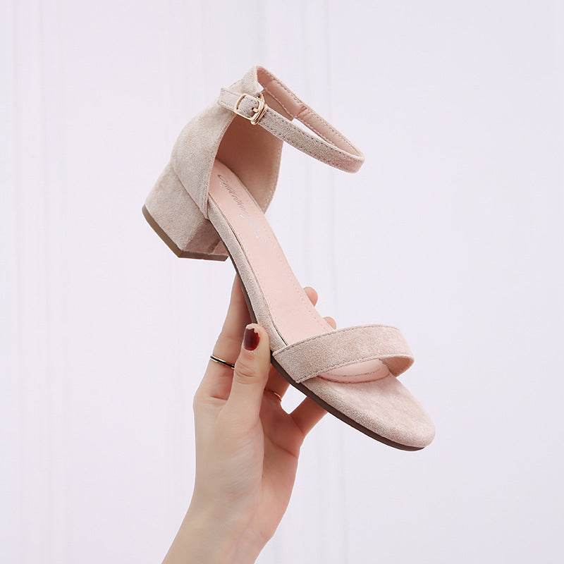 Women's New Versatile Chunky Heel Strappy Sandals - Mubimart
