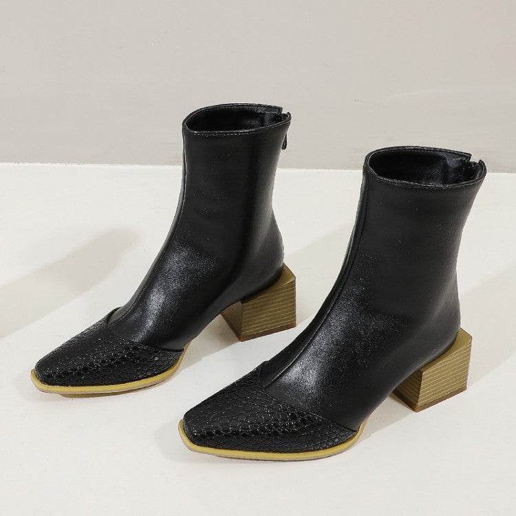 Plus Size British Short Boots Women Pointed Thick Heel Zipper Martin Boots Leather Boots Women - Mubimart